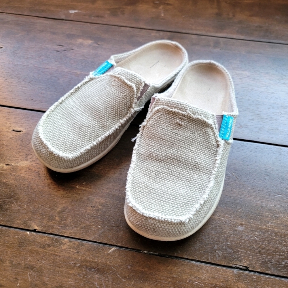 Walk Hero Women's Canvas Arch Support Slippers sz 6 Cream Ivory Orthotic Slip On